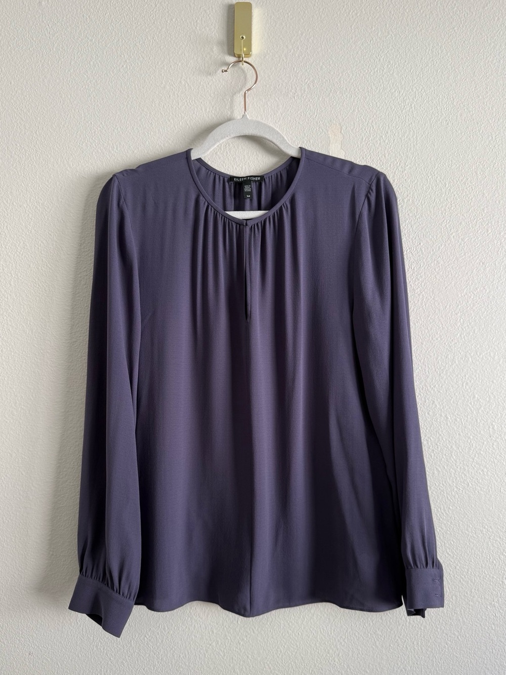 Eileen Fisher Slit‎ Neck Long-Sleeve Silk Georgette Blouse women’s Sz S